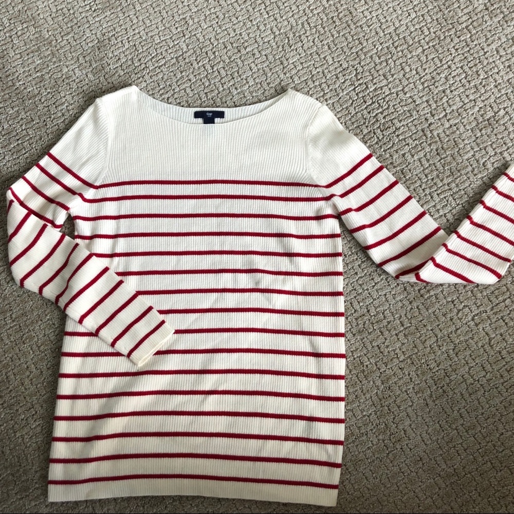 White Sweater w/ Red Stripes